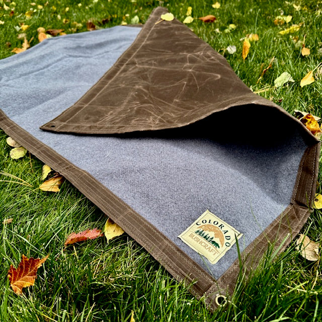 Large Waxed Canvas and Gray Color Wool Lined Bushcraft Ground Cloth