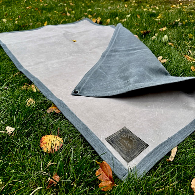 Extra Large Waxed Canvas and Gray Leather Lined Bushcraft Ground Cloth