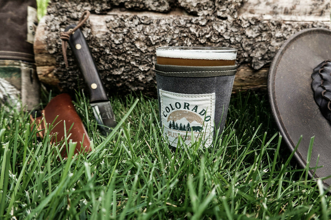 Adjustable Bushcraft Pint Glass Beer Cooler Cozy Waxed Canvas Insulated (Various Colors - Colorado Bushcraft
