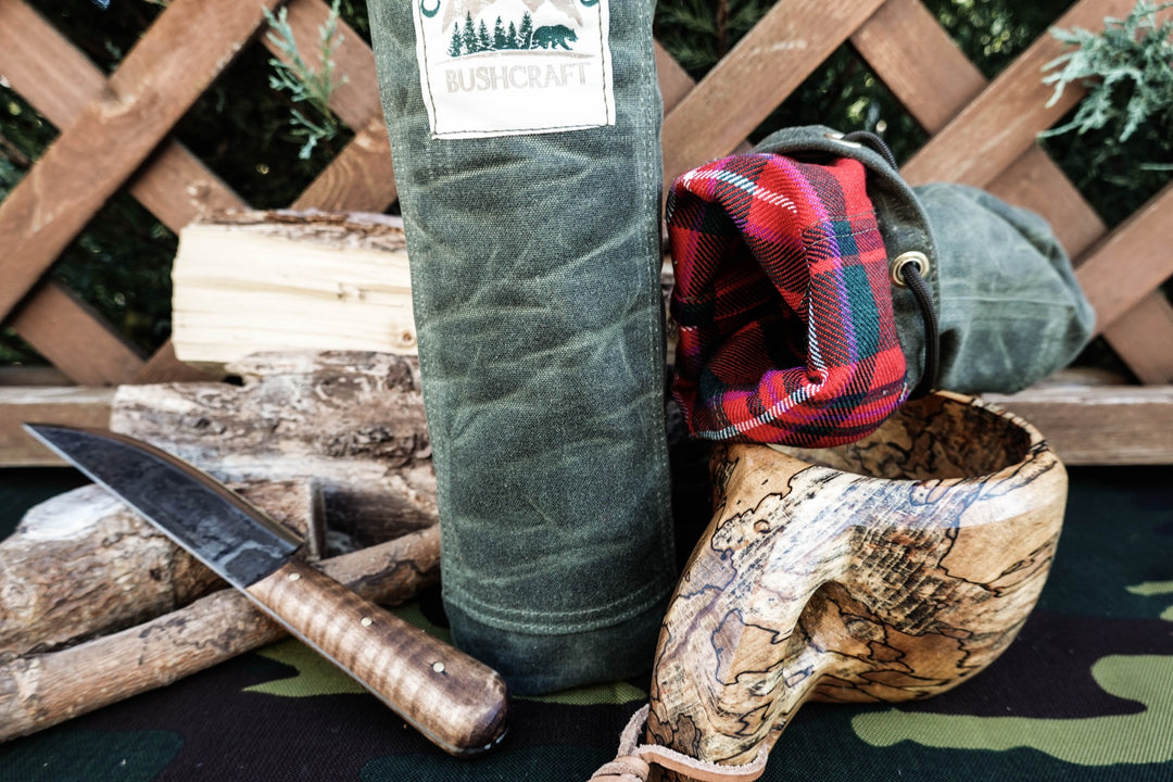 Handmade Waxed Canvas Wool Insulated Bushcraft Wine Bottle Carrier Coozie - Colorado Bushcraft