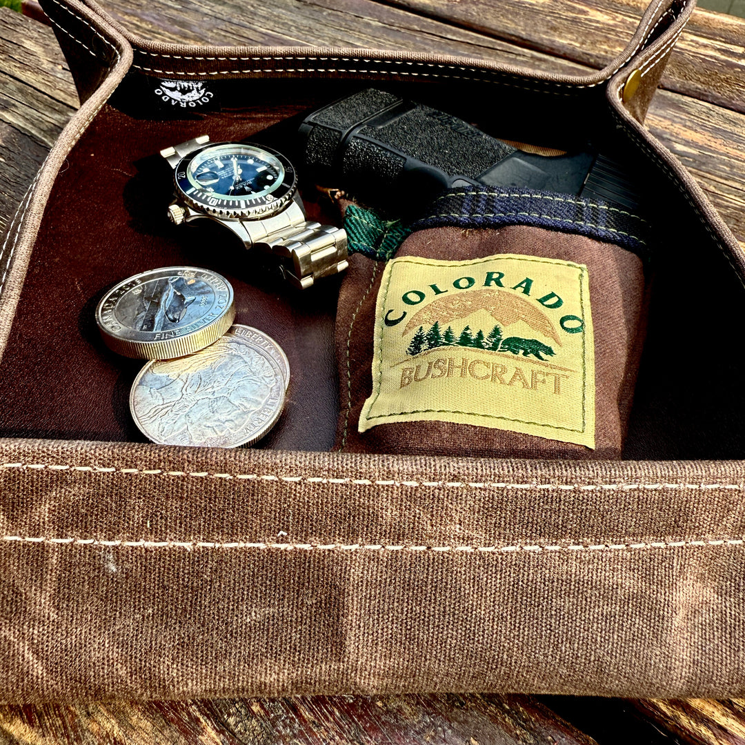 Medium Waxed Canvas and Leather Lined Lined  Desk Caddy Organinzer Tray Butler