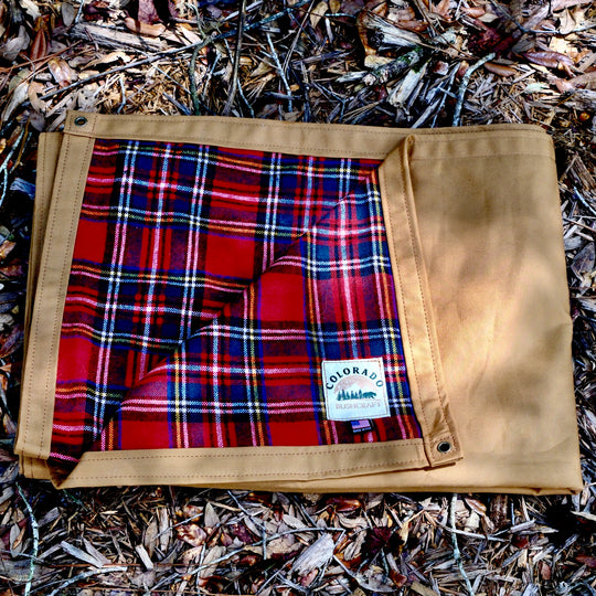 Extra Large Waxed Canvas and 100% Tartan Wool Lined Bushcraft Ground Cloth
