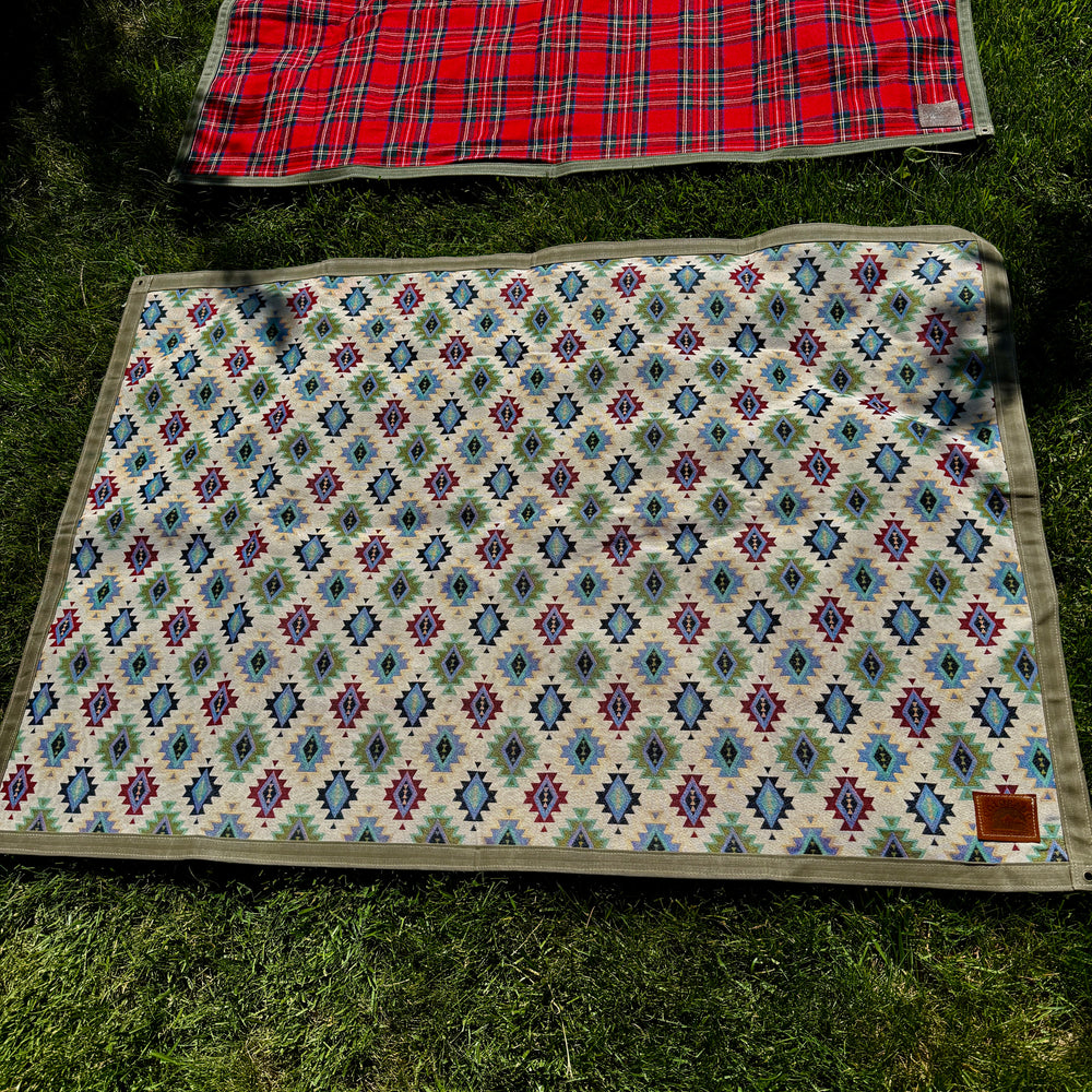 Extra Large Heavy Duty Waxed Canvas and Aztec Print Lined Bushcraft Ground Cloth