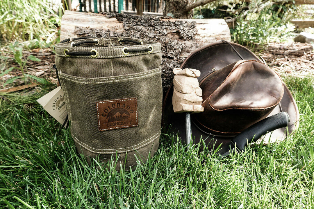 Heavy Weight (14.1 oz) Waxed Canvas Round Bottom Bushpot Bag Bushcraft Survival Camping (various sizes) - Colorado Bushcraft