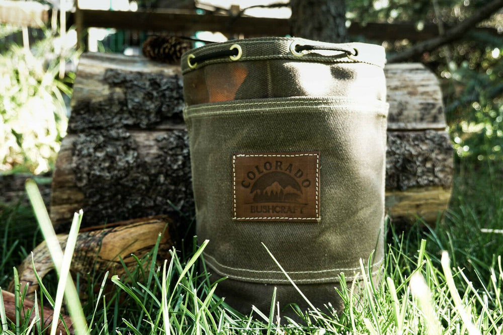 Heavy Weight (14.1 oz) Waxed Canvas Round Bottom Bushpot Bag Bushcraft Survival Camping (various sizes) - Colorado Bushcraft
