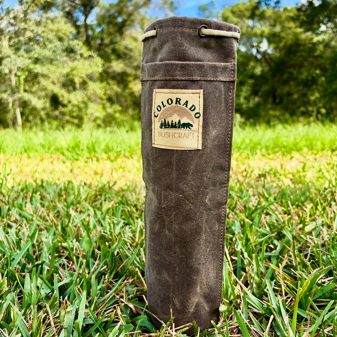 Handmade Waxed Canvas Wool Insulated Bushcraft Wine Bottle Carrier Coozie