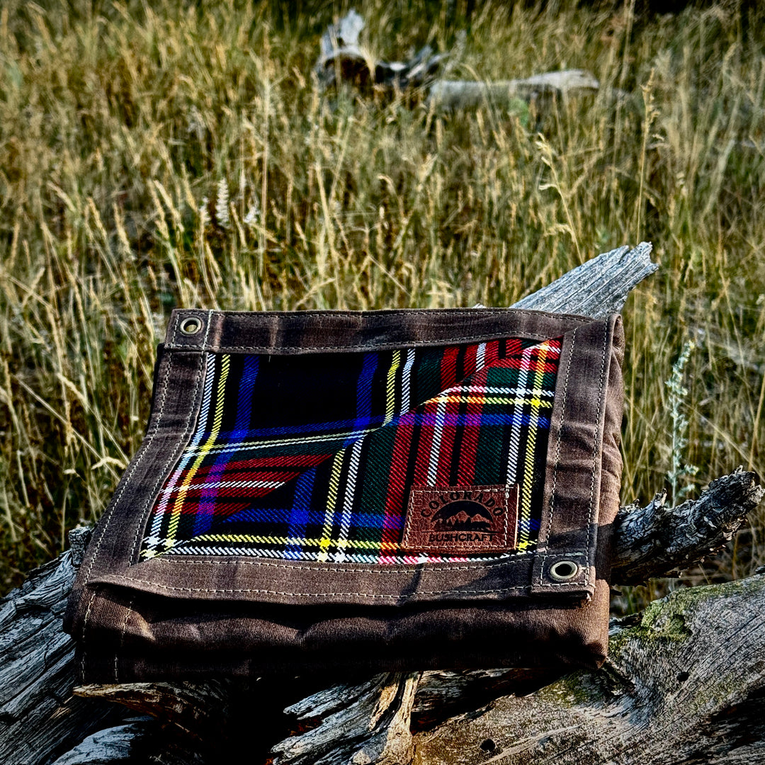 Small Waxed Canvas and 100% Tartan Wool Lined Bushcraft Ground Cloth