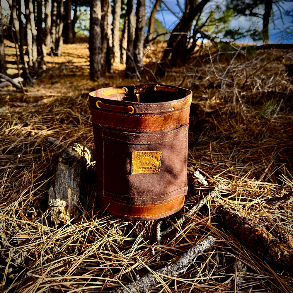 Settlers Collection:  Waxed Canvas and Premium Leather Prairie Bucket Bushcraft Survival Camping Possibles Dopp Grooming