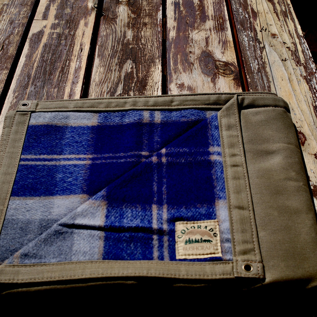 Extra Large Heavy Weight Waxed Canvas and Tartan Wool Lined Bushcraft Ground Cloth