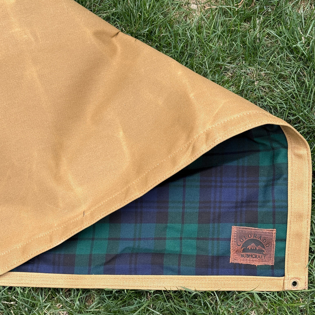 Extra Large Heavyweight Waxed Canvas and Tartan Wool Lined Bushcraft Ground Cloth