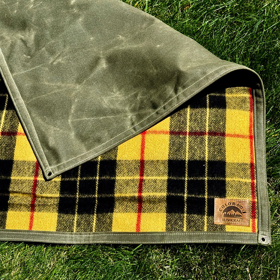 Extra Large Heavyweight Waxed Canvas and MacLeod Tartan Wool Lined Bushcraft Ground Cloth