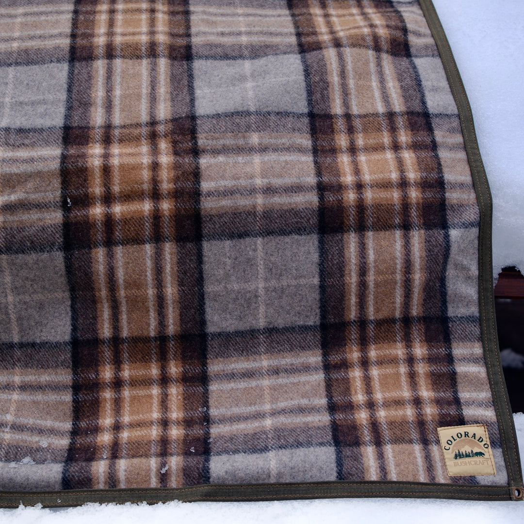 Extra Large Heavyweight Waxed Canvas and Tartan Wool Lined Bushcraft Ground Cloth
