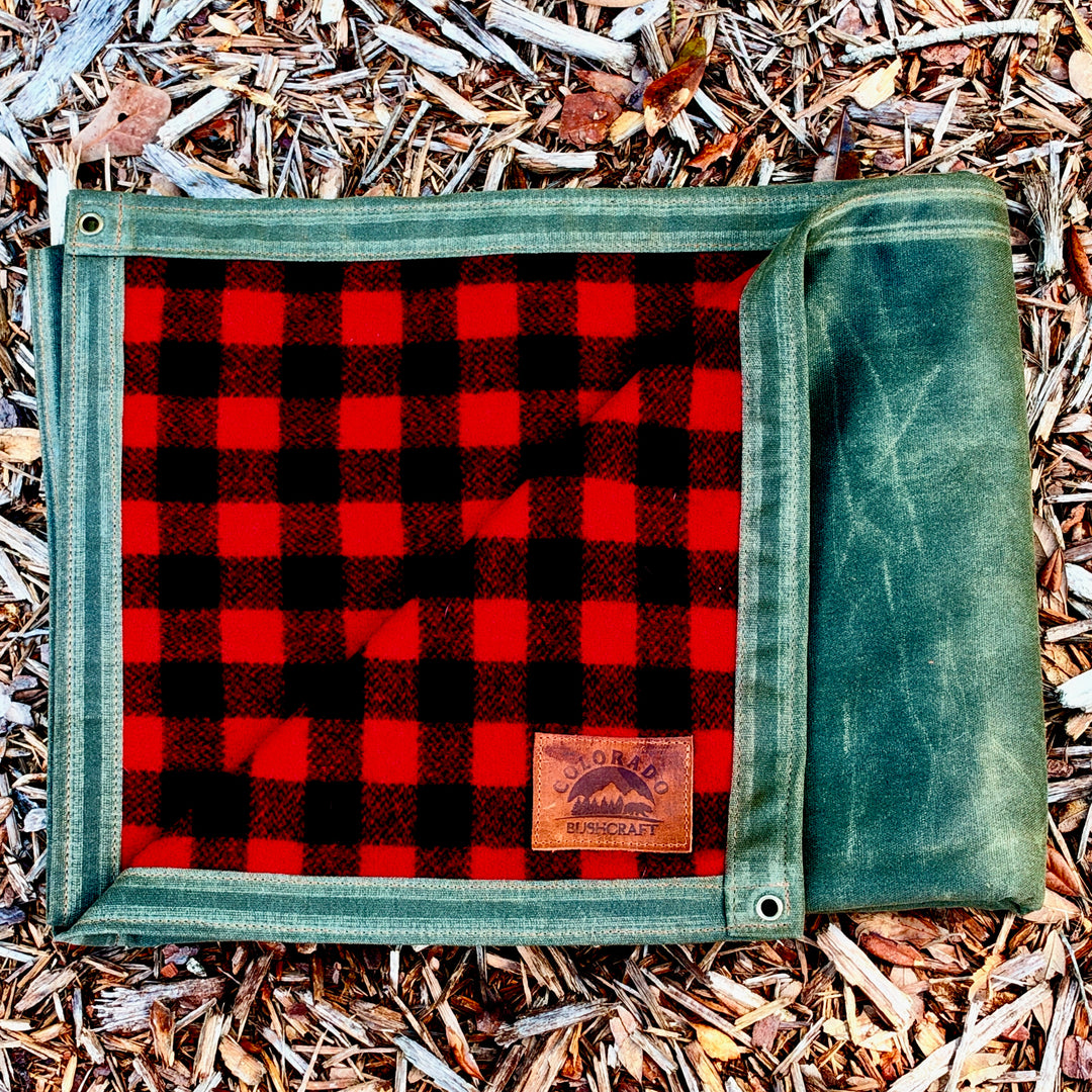 Extra Large Waxed Canvas and Buffalo Plaid Wool Lined Bushcraft Ground Cloth