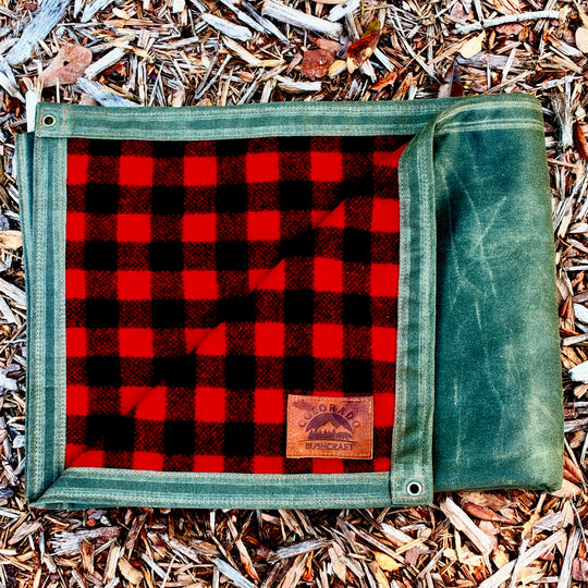 Extra Large Waxed Canvas and Buffalo Plaid Wool Lined Bushcraft Ground Cloth