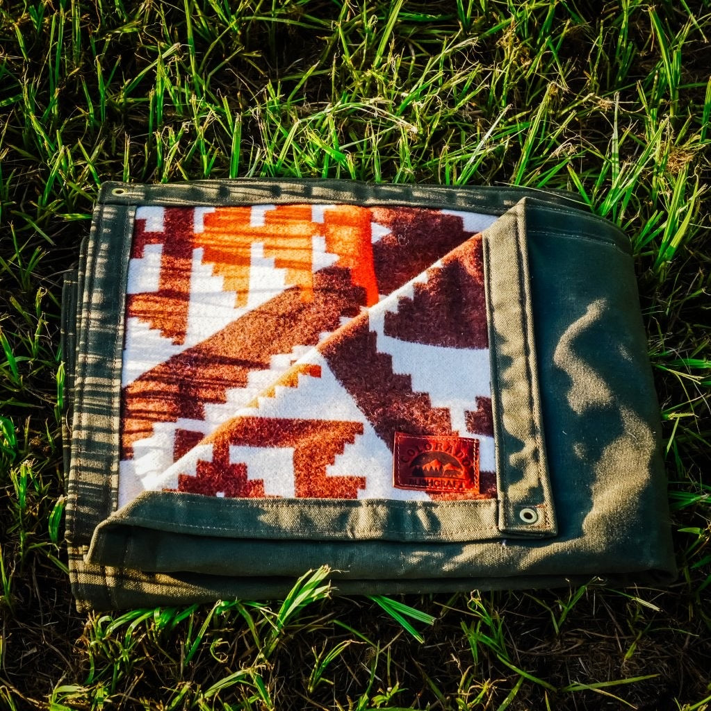 Extra Large Heavyweight Waxed Canvas and Peruvian Alpaca Wool Lined Bushcraft Ground Cloth