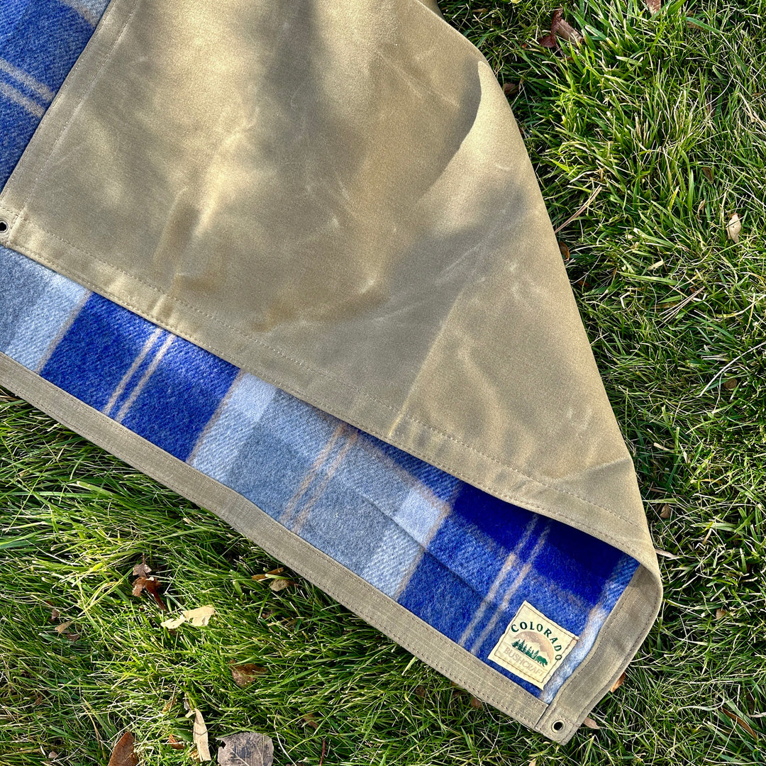 Extra Large Heavyweight Waxed Canvas and Tartan Wool Lined Bushcraft Ground Cloth