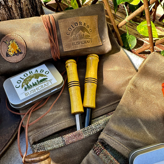 18 oz Waxed Canvas Braveheart Roll Pouch Ultimate Fire Kit Waxed Canvas Pouch with Nathan_4071 Hand Turned Wood Handle Ferrocium Rod/Striker