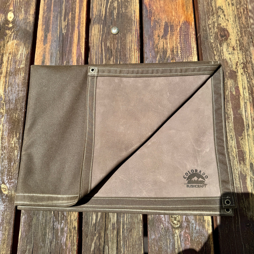 Small Brown Leather and Waxed Canvas Lined Groundcloth
