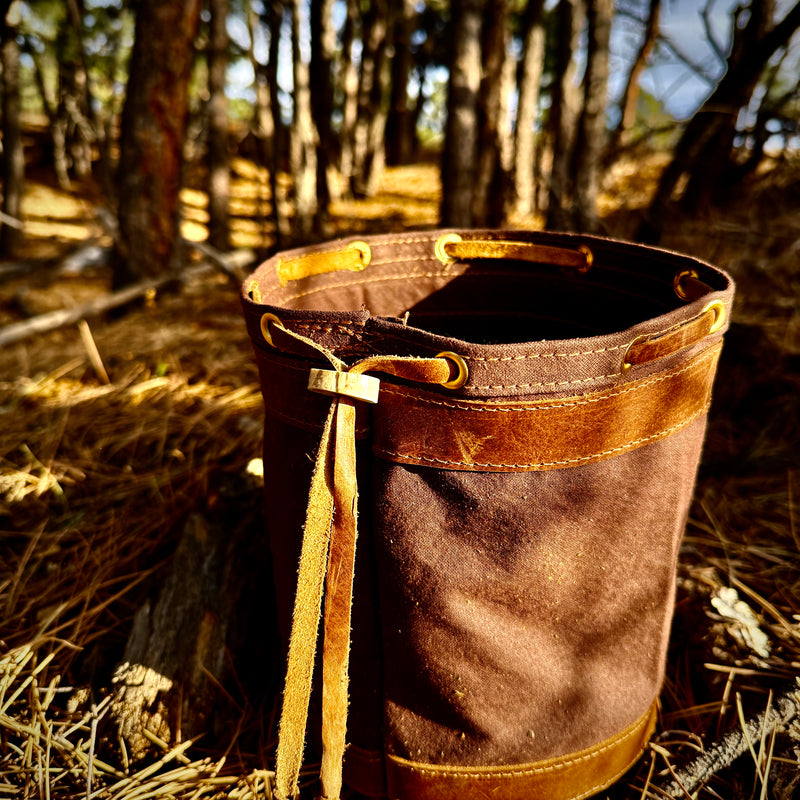 Settlers Collection:  Waxed Canvas and Premium Leather Prairie Bucket Bushcraft Survival Camping Possibles Dopp Grooming
