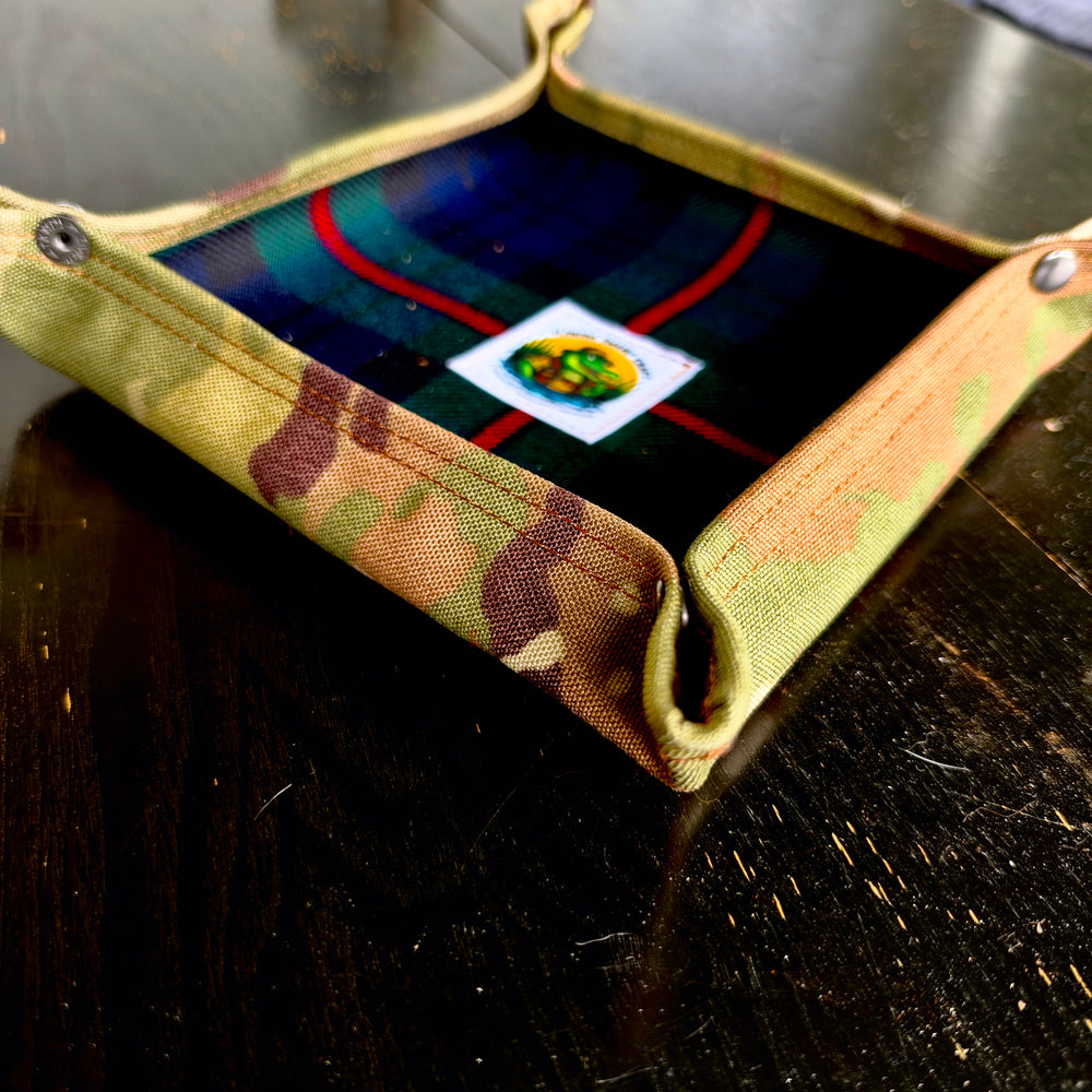 Cordura Woodland Camoflauge and Tartan Wool Lined Desk Caddy / Travel Tray