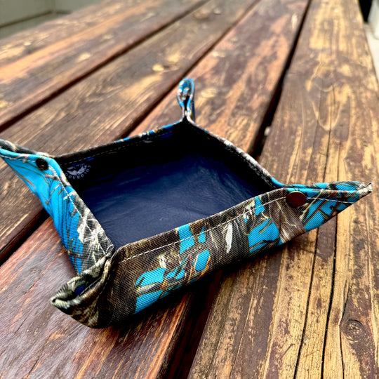 Small True Timber MC2 Cobalt and Navy Blue Leather Lined Lined  Desk Caddy Organinzer Tray Butler