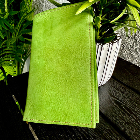 Handmade Bushcraft Field Note Lime Top Grain Leather Notebook Diary (Includes Notebook)