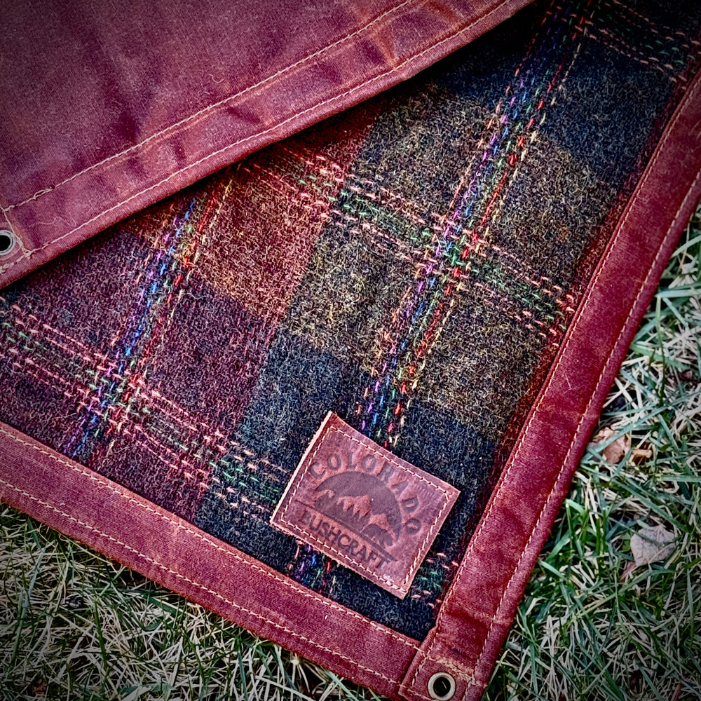 Extra Large Waxed Canvas and Vintage Victorian Wool Lined Bushcraft Ground Cloth