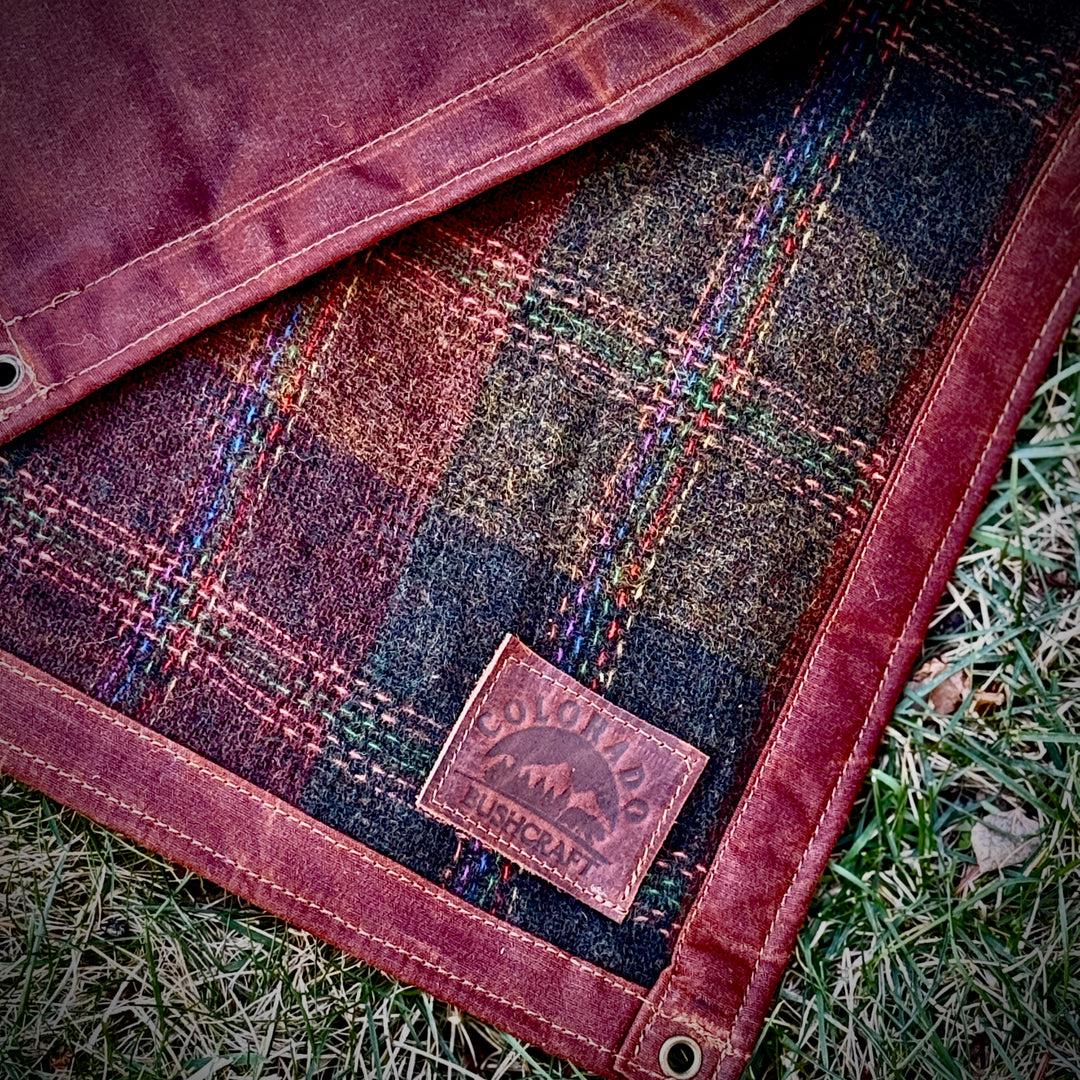 Extra Large Waxed Canvas and Vintage Victorian Wool Lined Bushcraft Ground Cloth