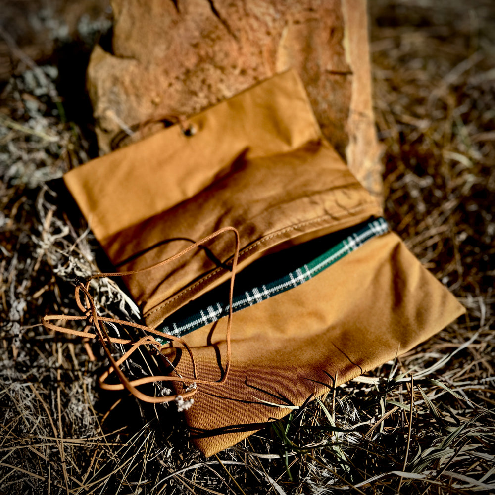 Handmade Waxed Canvas Bushcraft Roll Pouch For Pipe Tobacco Stove EDC  (Rancher Tan)