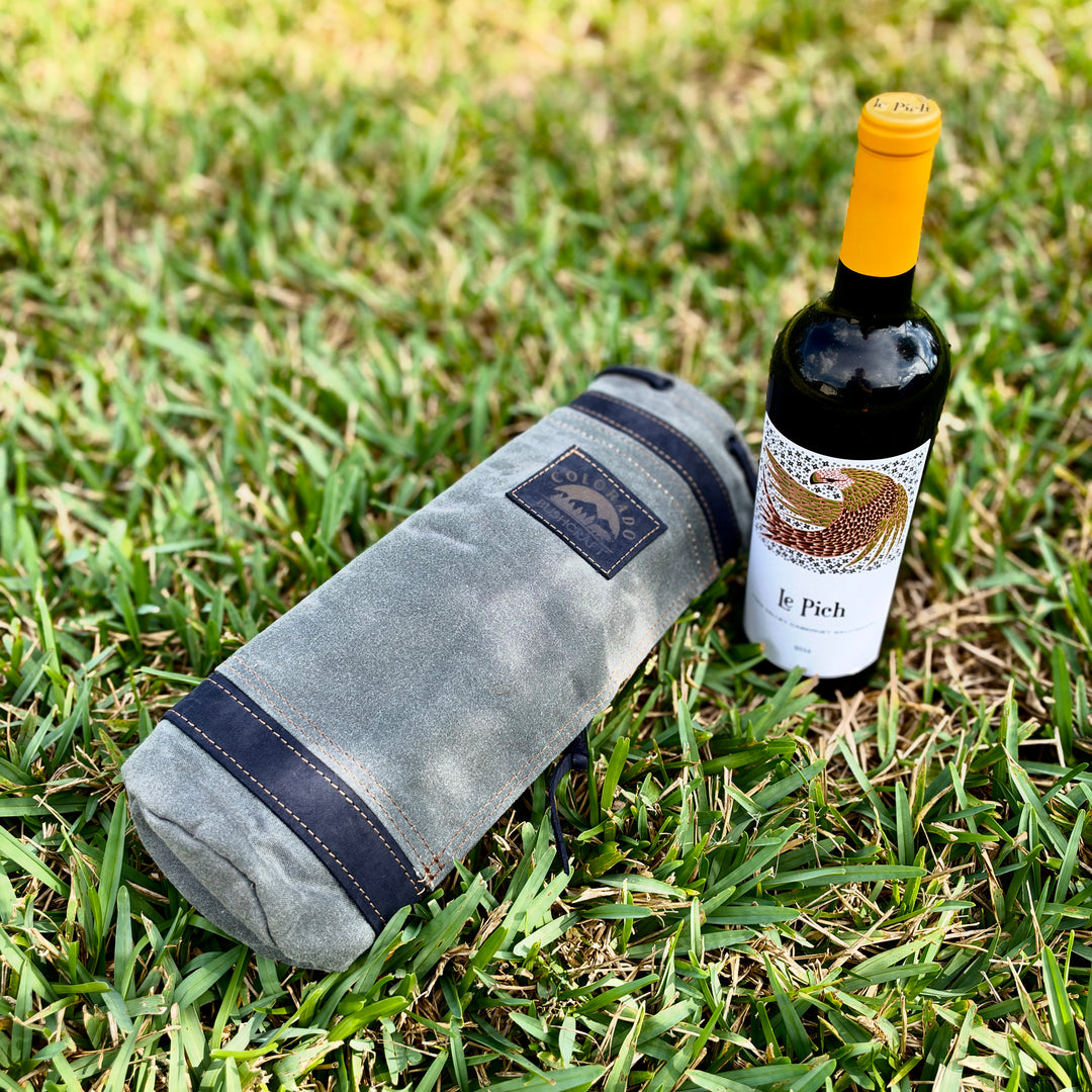 Handmade Waxed Canvas Wool Insulated Bushcraft Wine Bottle Carrier Coozie