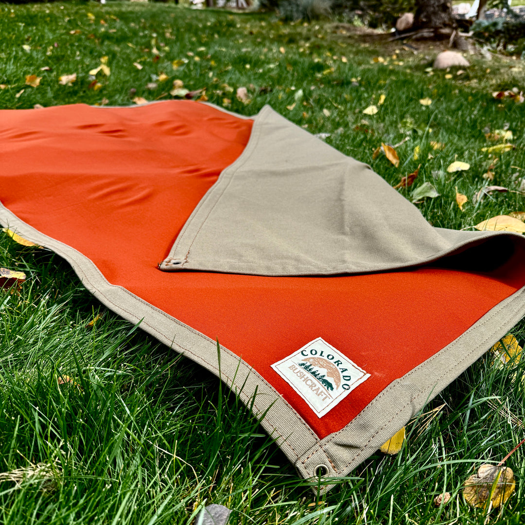 XL Waxed Canvas and Rust Color Merino Wool Lined Bushcraft Ground Cloth