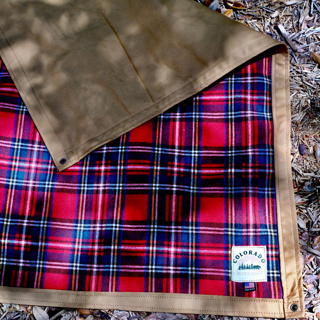 Extra Large Waxed Canvas and 100% Tartan Wool Lined Bushcraft Ground Cloth