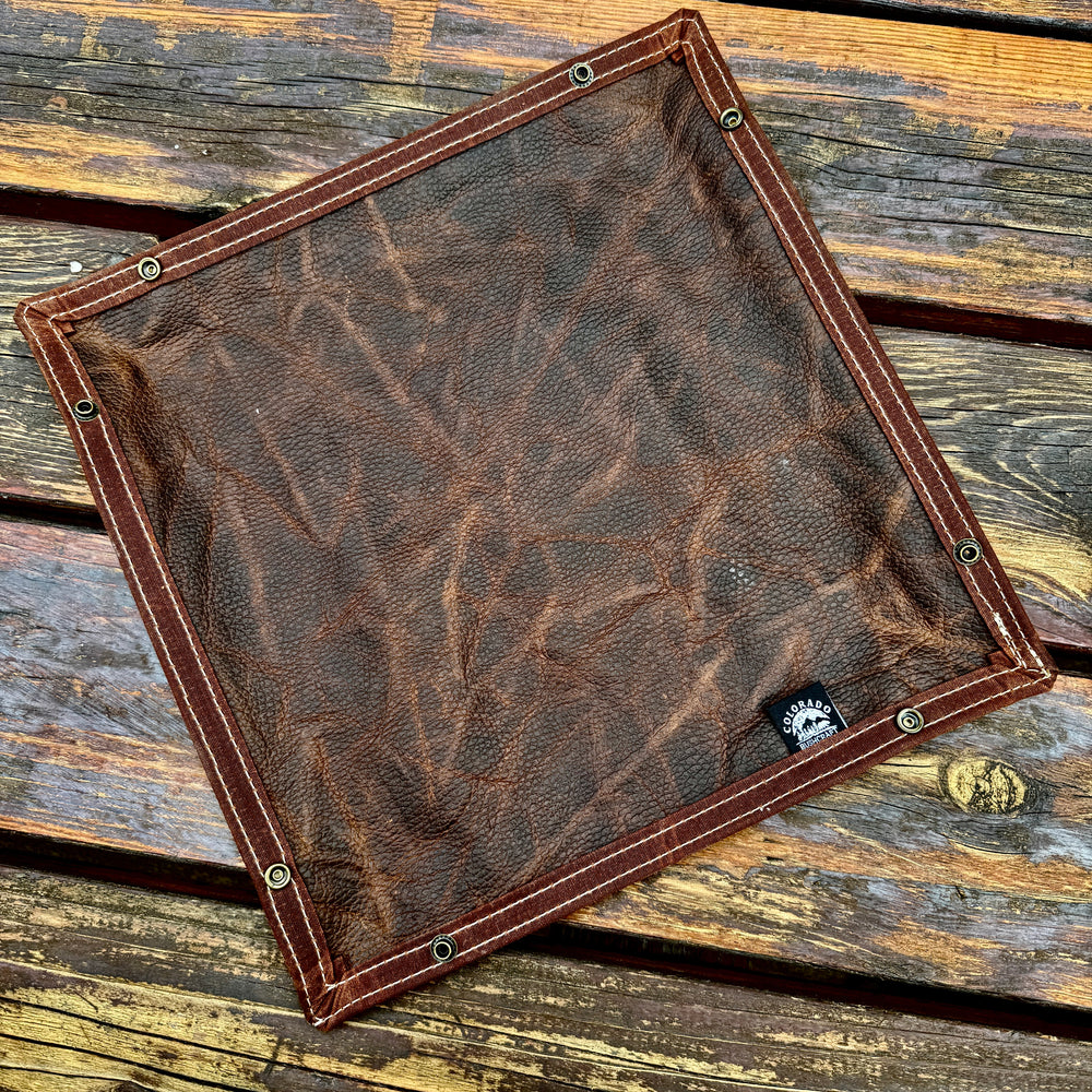 Large Kodiak Leather Lined Lined Waxed Canvas Desk Caddy Organinzer Tray Butler