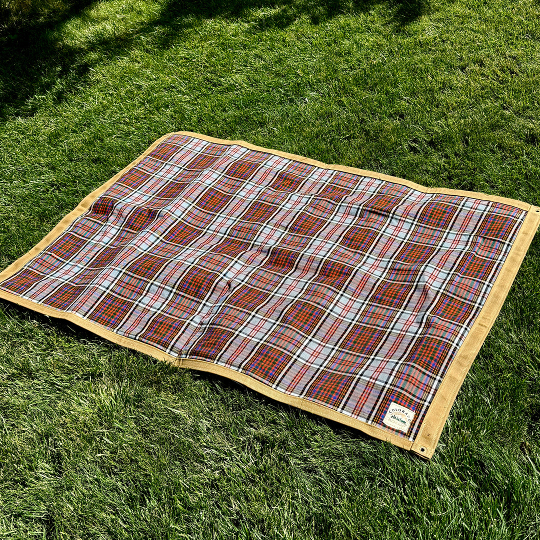 Extra Large Heavy Weight Waxed Canvas and Tartan Wool Lined Bushcraft Ground Cloth