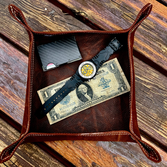 Large Kodiak Leather Lined Lined Waxed Canvas Desk Caddy Organinzer Tray Butler