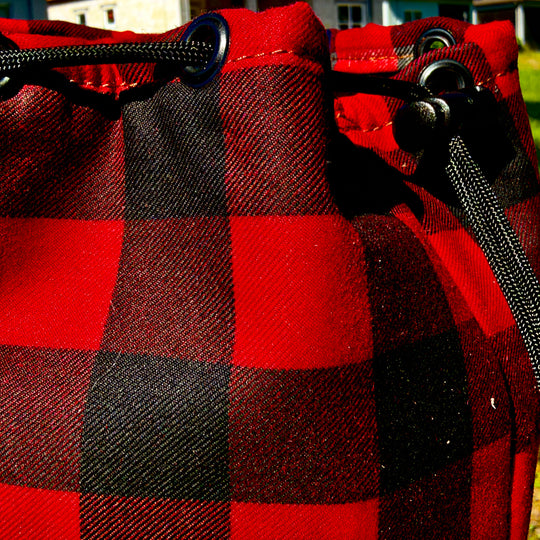 Buffalo Plaid Waxed Canvas and Wool Lined Round Bottom Bush Pot Bag
