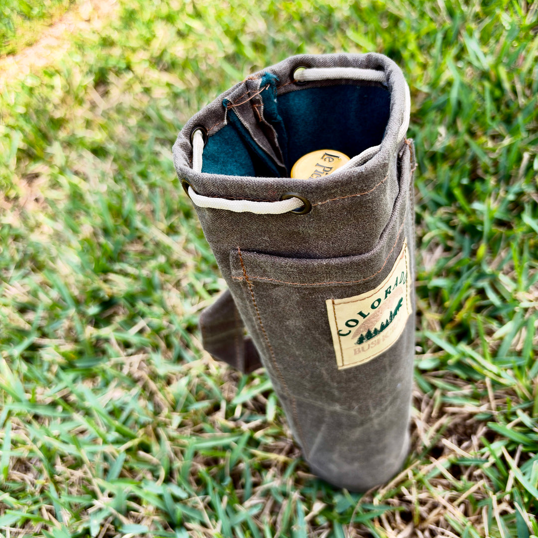 Handmade Waxed Canvas Wool Insulated Bushcraft Wine Bottle Carrier Coozie
