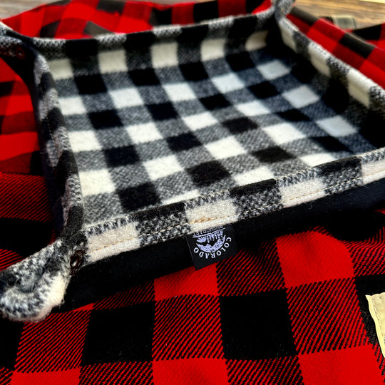 Large 100% Wool Tartan Lined Lined Waxed Canvas Desk Caddy Organinzer Tray Butler