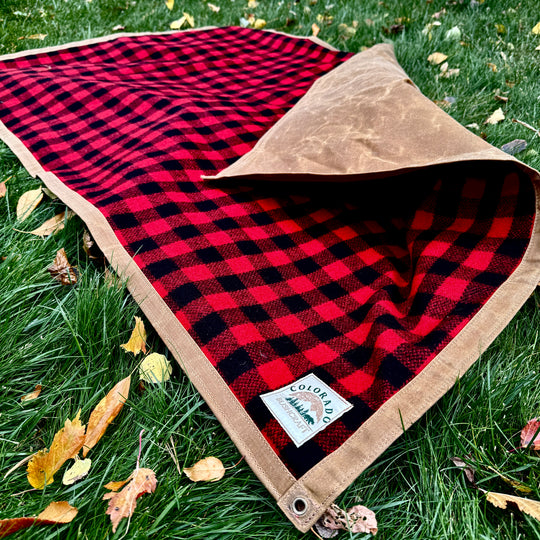 Extra Large Waxed Canvas and Buffalo Plaid Wool Lined Bushcraft Ground Cloth