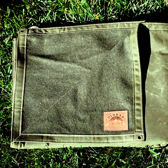 Extra Large Olive Waxed Canvas and Olive Wool Lined Bushcraft Ground Cloth