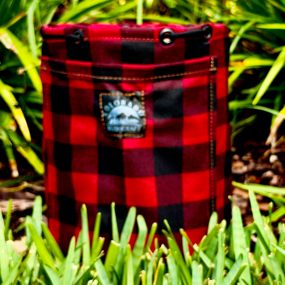 Buffalo Plaid Waxed Canvas and Wool Lined Round Bottom Bush Pot Bag