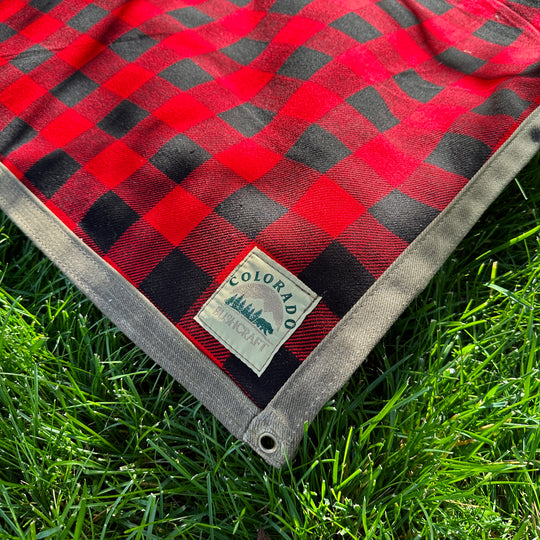 Extra Large Heavy Weight Waxed Canvas and Buffalo Plaid Wool Lined Bushcraft Ground Cloth