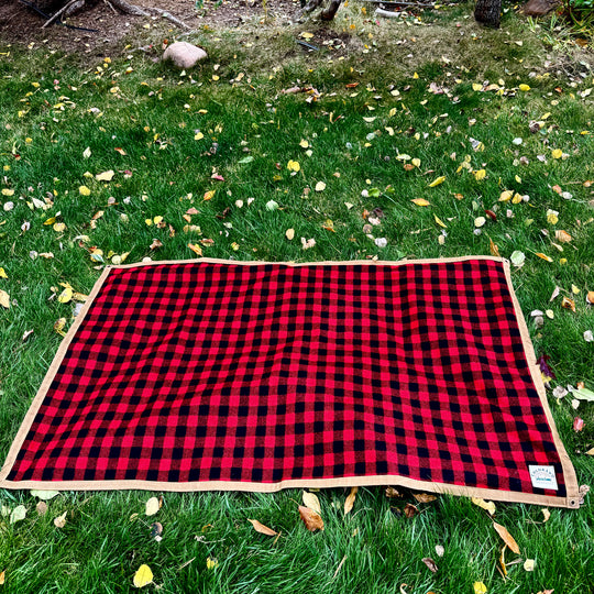 Extra Large Waxed Canvas and Buffalo Plaid Wool Lined Bushcraft Ground Cloth