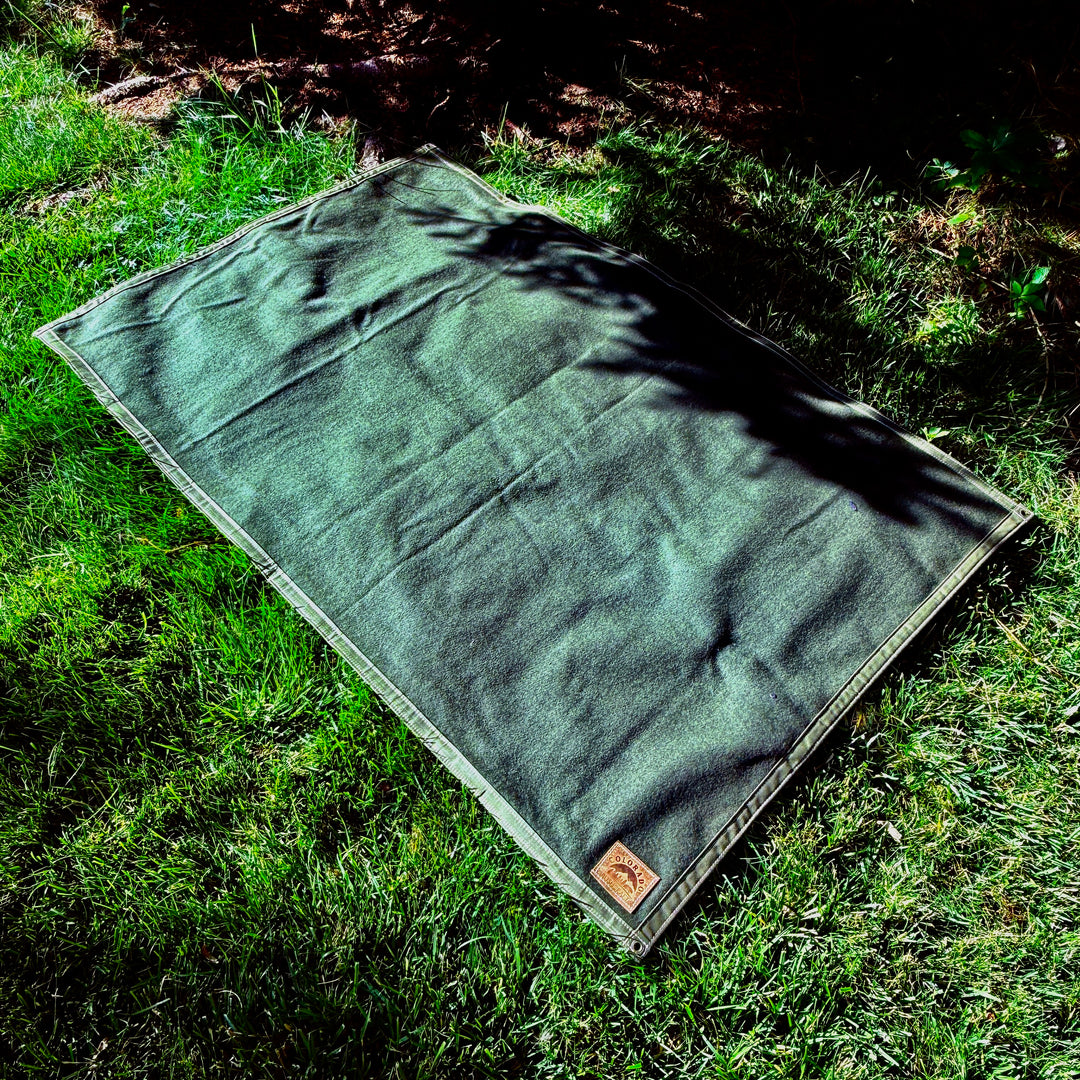 Extra Large Olive Waxed Canvas and Olive Wool Lined Bushcraft Ground Cloth