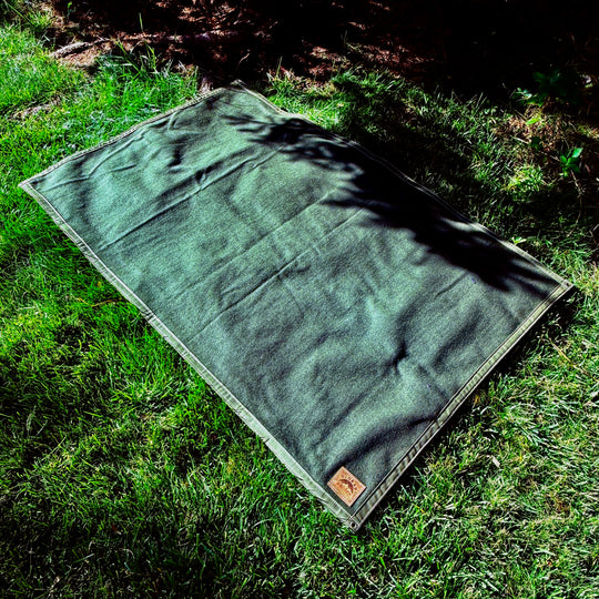 Extra Large Olive Waxed Canvas and Olive Wool Lined Bushcraft Ground Cloth