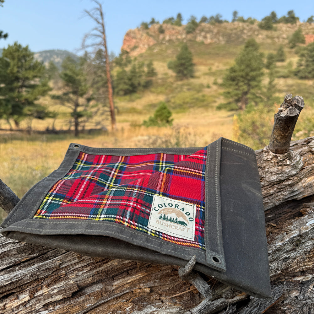 Small Waxed Canvas and 100% Tartan Wool Lined Bushcraft Ground Cloth