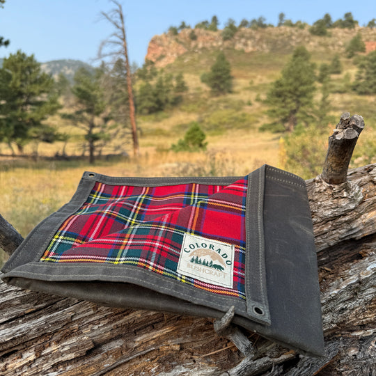 Small Waxed Canvas and 100% Tartan Wool Lined Bushcraft Ground Cloth