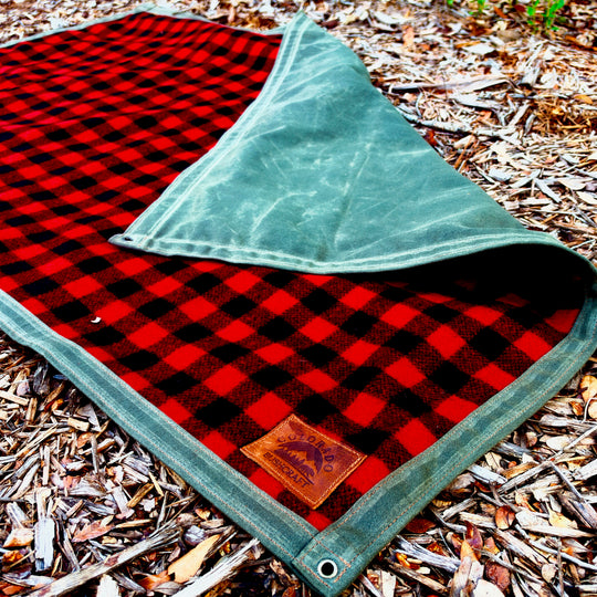 Extra Large Waxed Canvas and Buffalo Plaid Wool Lined Bushcraft Ground Cloth