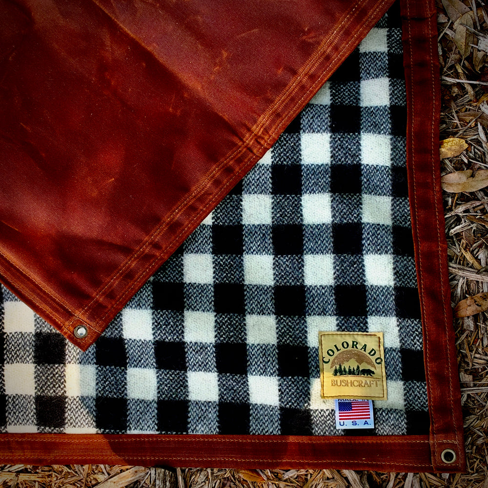 Extra Large Waxed Canvas and B/W Check Wool Lined Bushcraft Ground Cloth