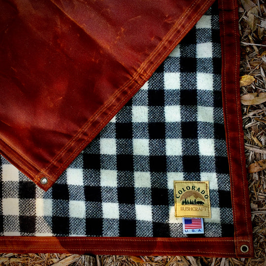 Extra Large Waxed Canvas and B/W Check Wool Lined Bushcraft Ground Cloth